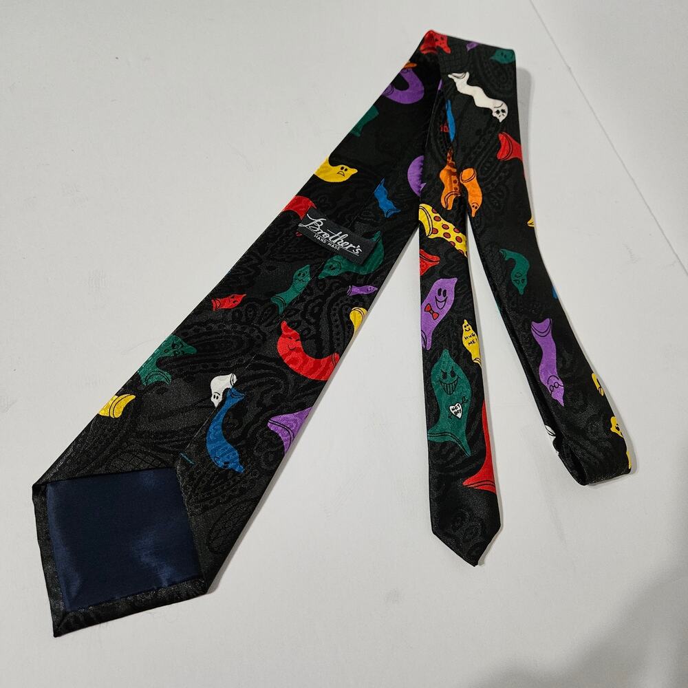 VTG Halloween Brothers Ghosts Neck Tie Multicolor Flamboyant Cartoonish - Picture 4 of 6